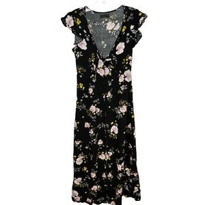 Cotton On Womens Dress Maxi V Neck Floral Flutter Sleeve Black Extra Small